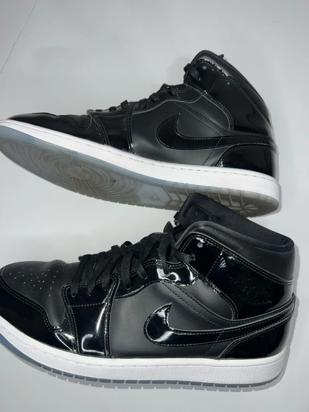 Air Jordan 1 Mid Black Patent Leather Sneakers  Men's size 13